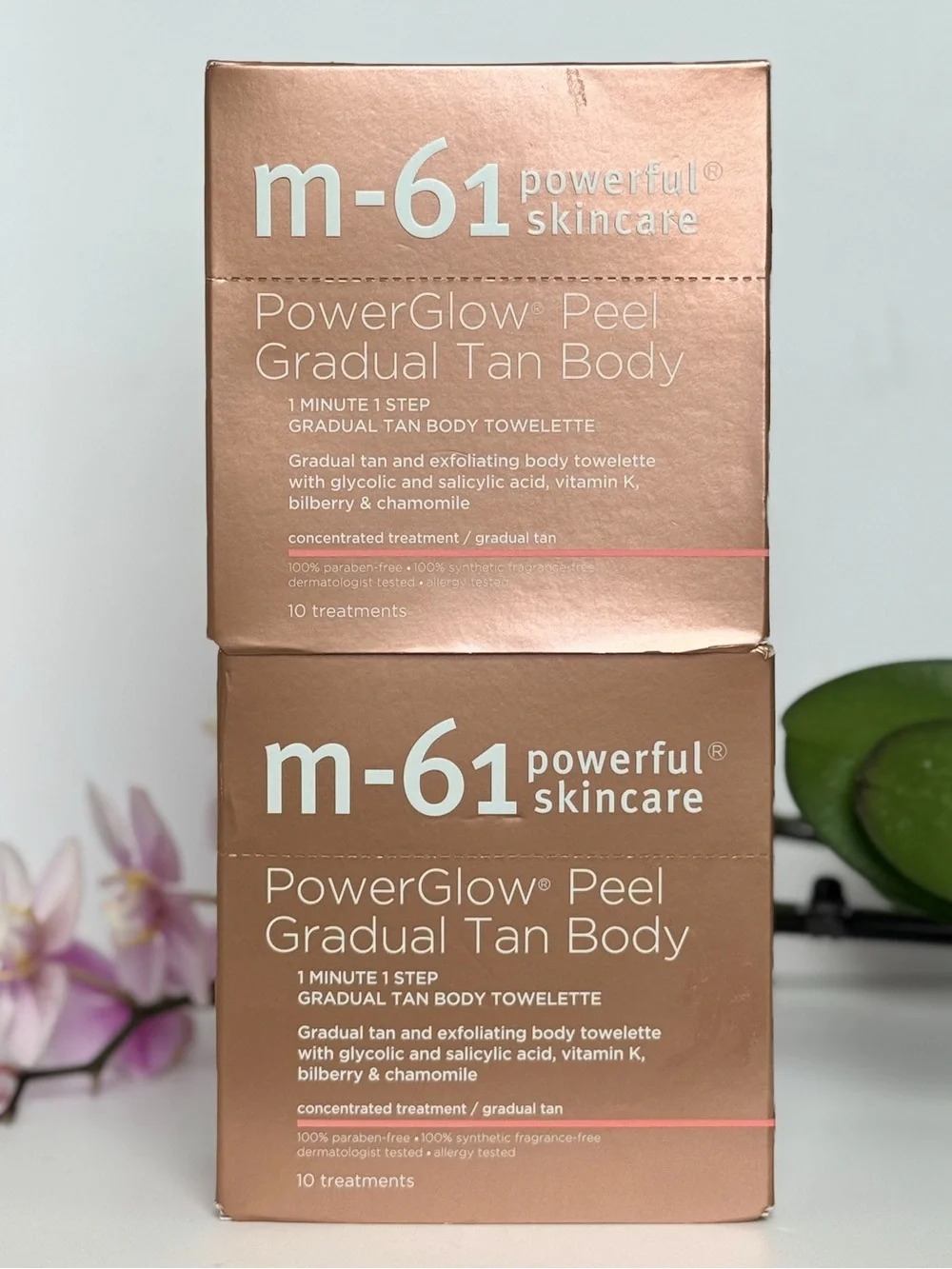 M-61 PowerGlow Peel Gradual Tan Body Towelettes 2 Boxes / 20 Treatments NEW